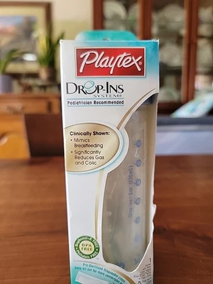 Vtg Playtex Original Drop In Nurser Bottle Slow Natural Latch Latex Nipple Blue - Image 1 of 4