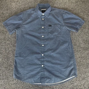 RVCA Shirt Mens Small Slim Fit Blue Geometric Button Up Short Sleeve Casual - Picture 1 of 8