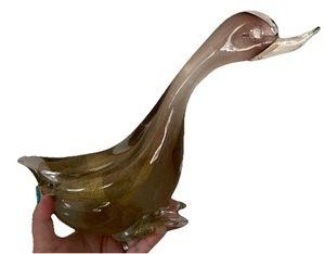 Vintage Murano 12 Inch Uranium Purple With Gold Flecks Glass Duck Figurine - Picture 1 of 23