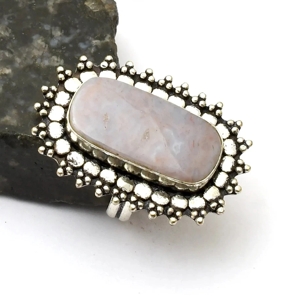 Anillo étnico hecho a mano de piedras preciosas de ágata musgo rojo joyería regalo EE. UU. talla-6,75 AR 27611 Foto 1 de 1