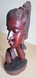 Handgeschnitzte Massivholz Afrikanische Frauenbüste 🌍 - Stammeskunst Skulptur zum Ausstellen - Bild 1 von 10