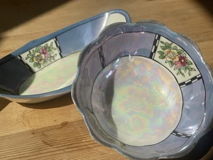 Noritake M Made In Japan Vintage Bowls X2 Blue and Flowers Design VGC - Picture 1 of 4