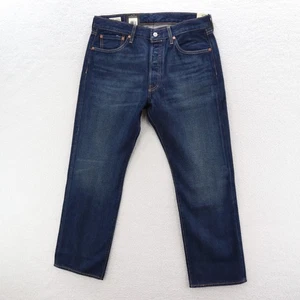 Levis Jeans Mens 34x30 Blue 501 Premium Original Button Fly Indigo Denim Grunge - Picture 1 of 16