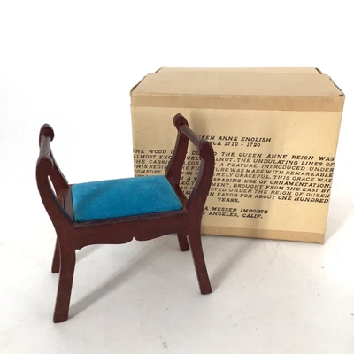 Vintage Sonia Messer Dollhouse Walnut Bench With velvet cushion NOS - Image 1 of 4