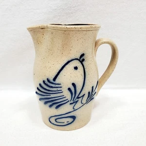 Vintage 1989 Conner Prairie LG Pottery Folk Art Pitcher Blue Bird On Brown *Rare - Picture 1 of 10