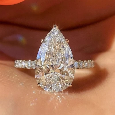 IGI 3.20 克拉 F/VS1 梨形切割实验室种植钻石订婚戒指 | 14K 白金 — 第 1/4 张图片