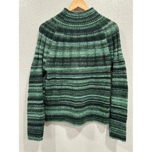 Knox Rose Women's Green Striped Mock Neck Pullover Sweater Size Small - Picture 1 of 6