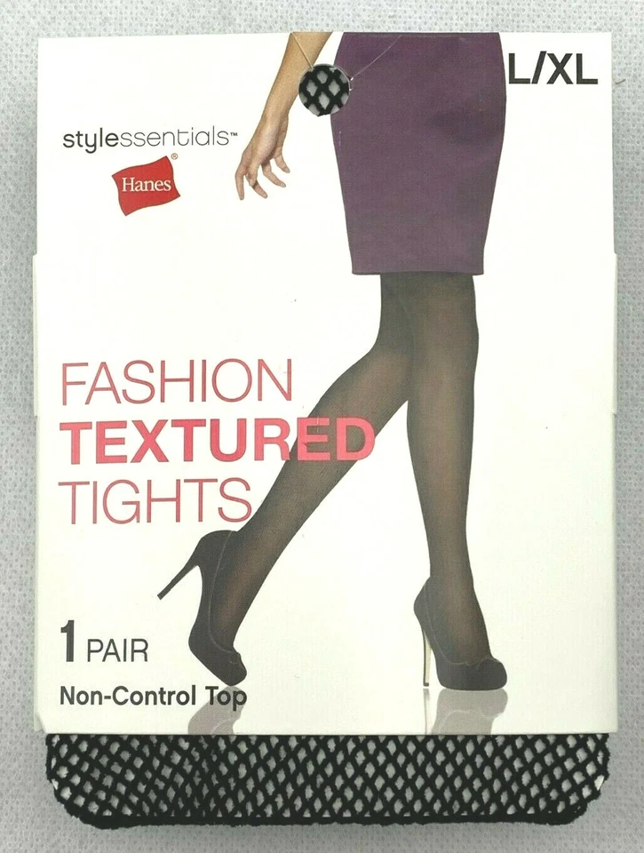 2 Hanes Style Essentials Fashion Textured Tights Black 1 Pair Size L/xl