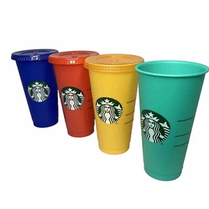 Starbucks Colored Cold Cups Lot Of 4 Red Blue Yellow & Green 24 Fl Oz - Picture 1 of 11