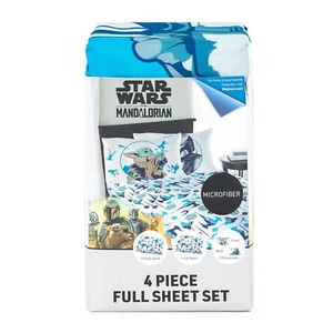 Baby Yoda Kids 4-Piece Full Sheet Set, Microfiber, White, Star Wars - Picture 1 of 8