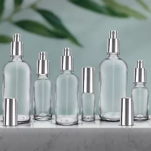 Clear Glass Bottle with Silver Aluminium Mist Spray Pump Aromatherapy Wholesale - Picture 1 of 5