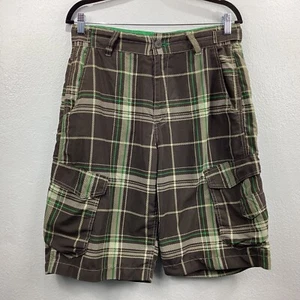 Plugg Men’s Size 31 Boardshorts Brown Green Plaid Cargo Swim Surf Shorts - Picture 1 of 8