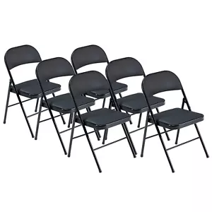 Set of 6 Home Dinner Fabric Padded Seat Metal Frame Folding Chair Black Color - Picture 1 of 11