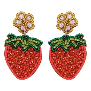 Stylish Beaded Strawberry Flower Drop Earrings with Rhinestones Accent - Bild 1 von 8