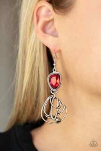 Pendientes colgantes de plata abstracta y hematita gema roja "drama galáctico" de paparazzi - Imagen 1 de 2