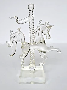 Vintage Hand Blown Glass Horse Carousel Figurine Glass Base 7.5 in tall M1035 - Picture 1 of 15
