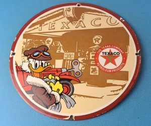 Vintage Texaco Sign - Disney Duck Gasoline Service Gas Pump Porcelain Sign - Picture 1 of 15