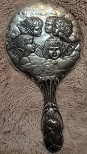 Reynolds Angels Handspiegel englisches Sterlingsilber 1901 William Comyns - Bild 1 von 8