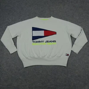 VINTAGE Tommy Hilfiger Sweatshirt Mens Medium White Sailing Gear Jeans Pullover - Picture 1 of 13