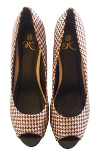 Scarpe Hounds Tooth Peep Toe Taglia 12 M 5" Tacchi 1" Platform Nero Marrone Tan NUOVE - Foto 1 di 9