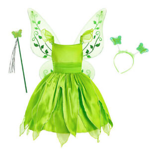 Kids Girls Tinkerbell Disney Fairy Pixie Fancy Dress Costume Festival Cosplay↑