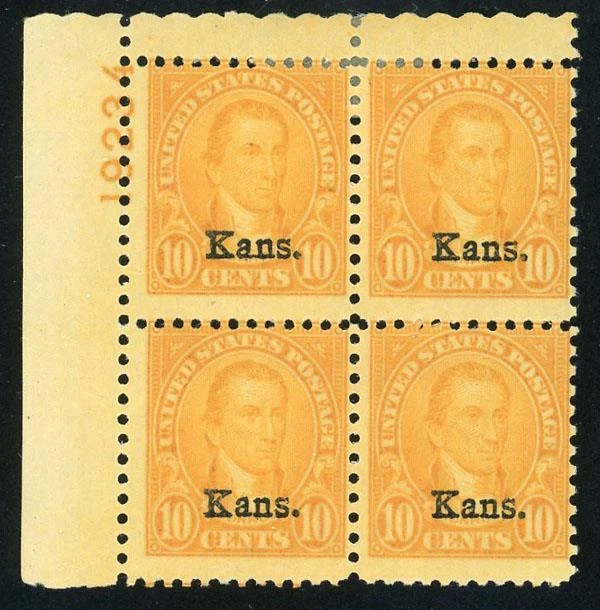 US SCOTT 668 10 CENTAVOS PLACA BLOQUE DE 4 SELLOS SOBREIMPRESIÓN KANSAS MH (LOTE 10061) Foto 1 de 1