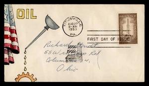 DR WHO 1959 FDC PETROLEUM OIL INDUSTRY HAND COLORED MAUL CACHET m28962 - Picture 1 of 2