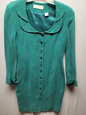 Vestido Dana Buchman Verde 100% Seda Forrado con Botones Talla 4 LEER Foto 1 de 4