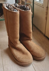 UGG Classic Tall II Animal Boots Size 8 Chestnut Suede Leopard Wool 1102939 - Picture 1 of 6