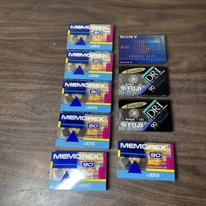 Memorex dBS, Fuji, Sony 90 Minute Blank Cassette Audio Tape Brand New Sealed (9) - Picture 1 of 14