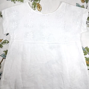 Top Terzo Millennio Para Mujer Talla M Blanco 100% Lino HECHO EN Italia Detalle Floral - Imagen 1 de 16