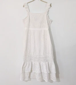 Banana Republic Trägerkleid mit Ösen Midi Länge Stufen Rüschen weiß 12 - Bild 1 von 11