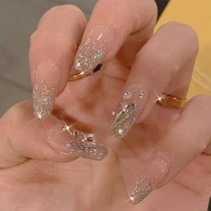 24 Stück Falsche Nägel Full Cover Fake Nail Strass Glitzer Press On Nails Neu - Bild 1 von 5