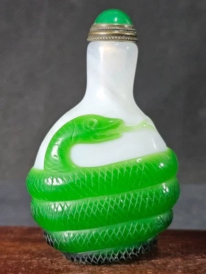 Chinese Two Snake Carved Peking Overlay Glass Snuff Bottle - Image 1 of 4
