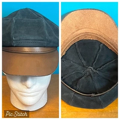Gorra de Newsboy de Gamuza y Cuero Años 70 De Colección Talla Pequeña Foto 1 de 4