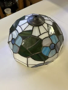 Tiffany Stil 10 Zoll Buntglas Lampenschirm blau lila Blumen grün weiß - Bild 1 von 9