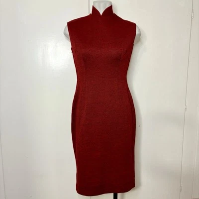 Vestido Lápiz Cheongsam Rojo Vintage Años 70 Tejido Poliéster Talla Grande Foto 1 de 4