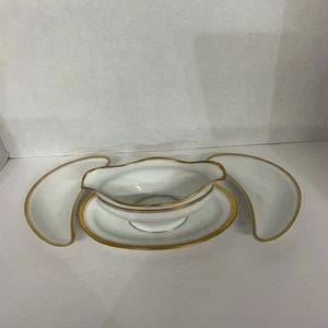J&C Portland Bavaria White Gravy Bowl Gold Rim And Two Crescent Side Plates VTG - Picture 1 of 6