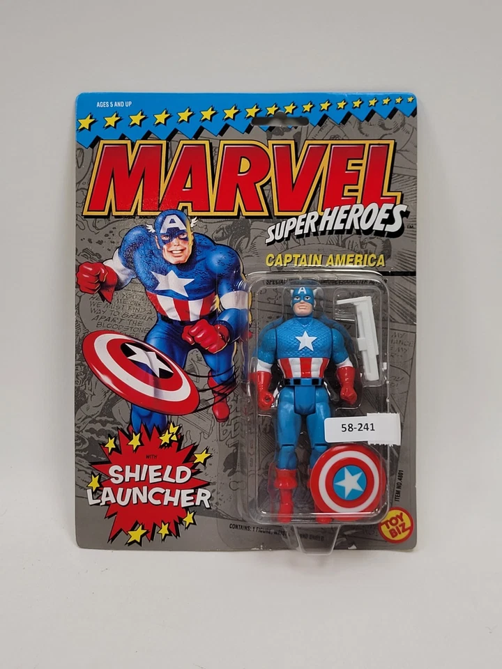 Marvel 1990 Superheroes Captain America Action Figure Shield Launcher Toy Biz