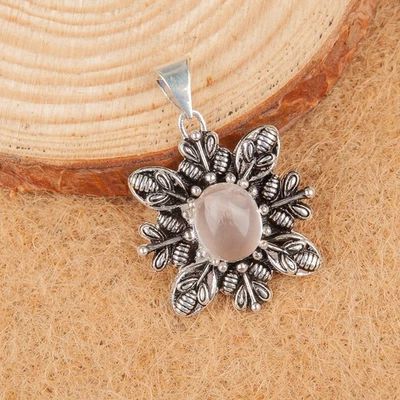 Rose Quartz Gemstone Handmade 925 Sterling Silver Jewelry Pendant Gift For Wife - Image 1 of 3