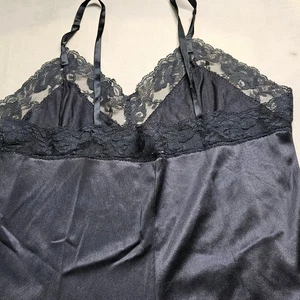 Vintage Black Lace Trimmed Babydoll Slip Camisole Tank Top Med Whimsigoth Y2K - Picture 1 of 6