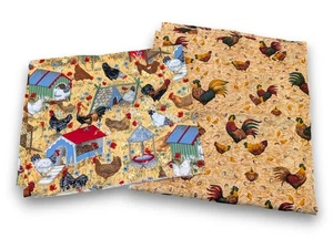 1.7 yd Chicken Coop Quilting Fabric Rustic Farm Cottage Rooster Garden - Picture 1 of 8