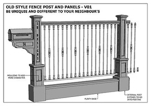 POSTE Y PANEL DE CERCA ESTILO ANTIGUO V01 - Planos de construcción 2D y 3D - CONSTRUYE Y AHORRA $$$ - Imagen 1 de 10
