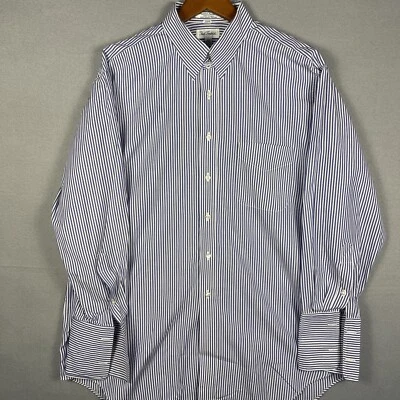 Paul Frederick Dress Shirt 17-33 White Blue Striped French Cuff Made in USA - Image 1 of 4