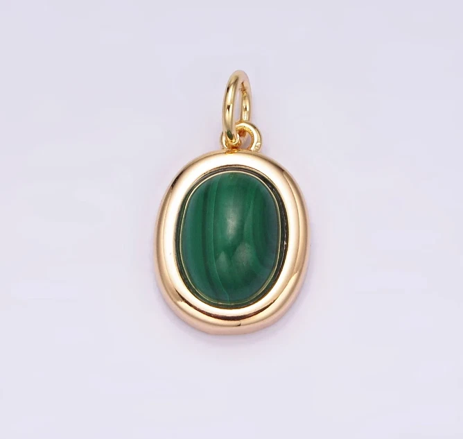 Colgante de oro de malaquita colgante de piedras preciosas naturales de oro macizo de 10 k Foto 1 de 4
