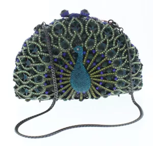 Ciel Jeweled Austrian Crystal Clutch Purse Handbag Luxury Evening Bag Peacock - Picture 1 of 7