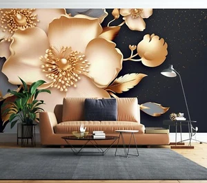 Carta da parati 3D fiore d'oro Q778 pittura murale carta da parati fotografica autoadesiva Kay - Foto 1 di 11
