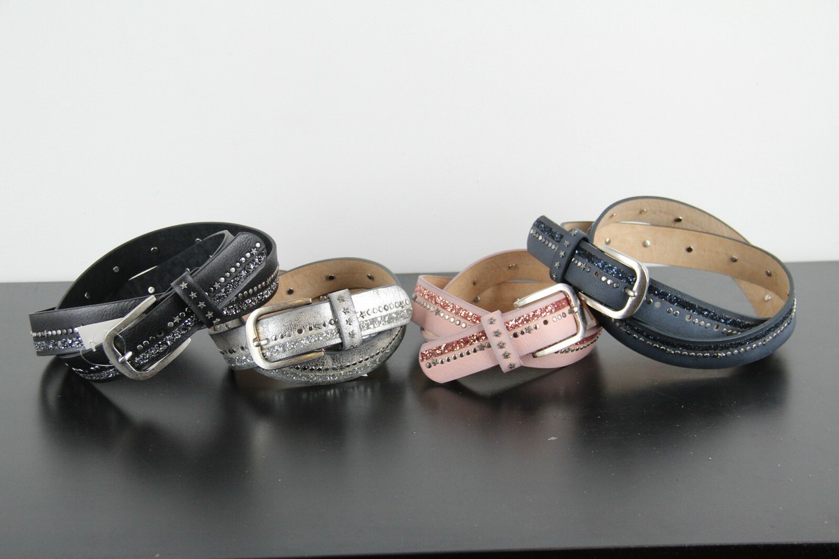 Bb-Klostermann Mädchen/Damen Gürtel Mit Nieten & Sternen | Antiksilber/Schwarz | Größe 55-85