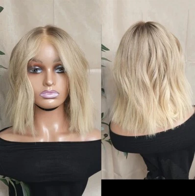Ombre Ash Blonde Colored Highlights Bob Wig 13x4 Lace Front Human Hair Wig - Image 1 of 4