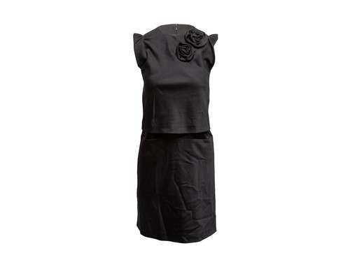 Abito nero Kenzo misto lana con accento rosetta taglia IT 38